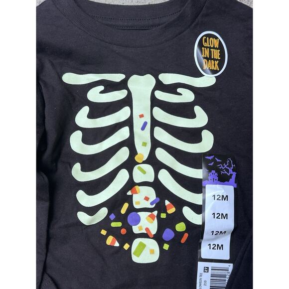 Infant Toddler 12m Halloween Outfit Skeleton Shirt Pants Bib Hat Glow New - Picture 4 of 7